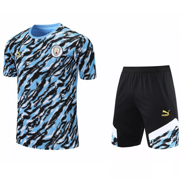 2021/22 Manchester City Blue Black Training Kits Shirt with Shorts